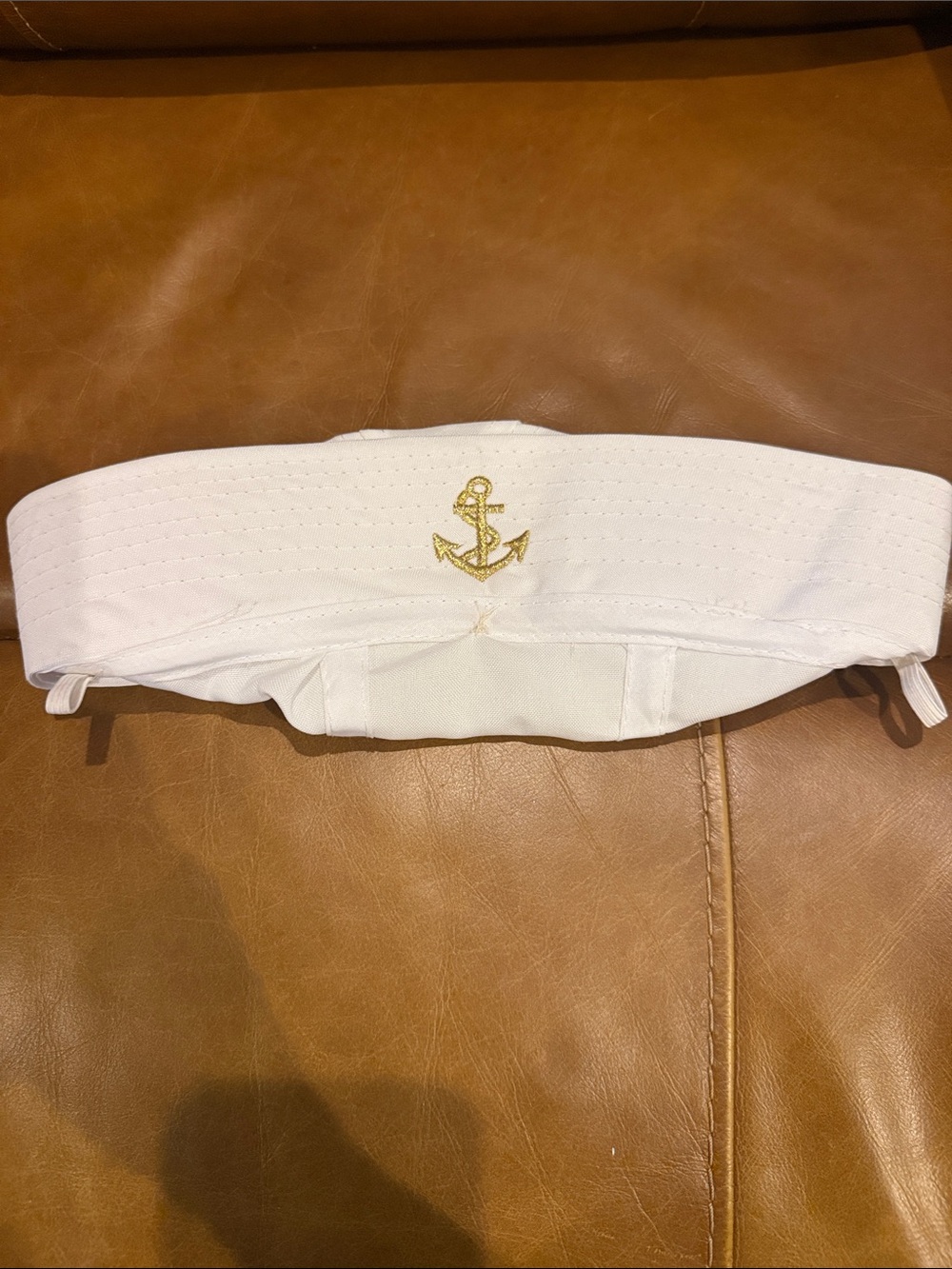 White Sailor Cap with Gold Anchor Embroidery